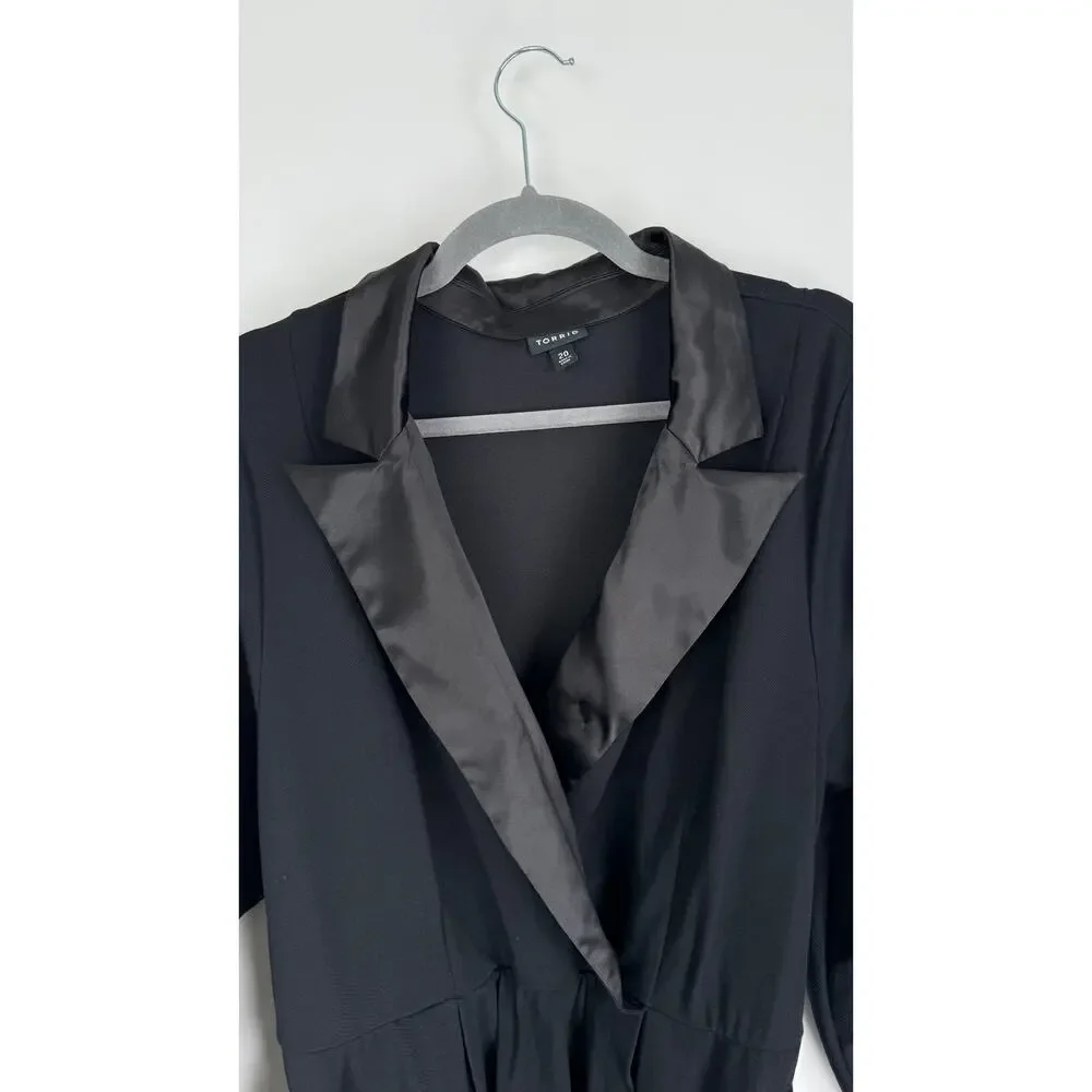 Torrid Womens Mini Tuxedo Dress Plus Size 20 Black Long Sleeve Short Tie Belt - Picture 7 of 13